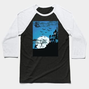 Spooky Blue Halloween Silhouette Illustration Baseball T-Shirt